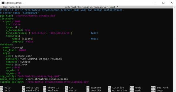 Изменение блока database в homeserver.yaml Изменение блока database в homeserver.yaml